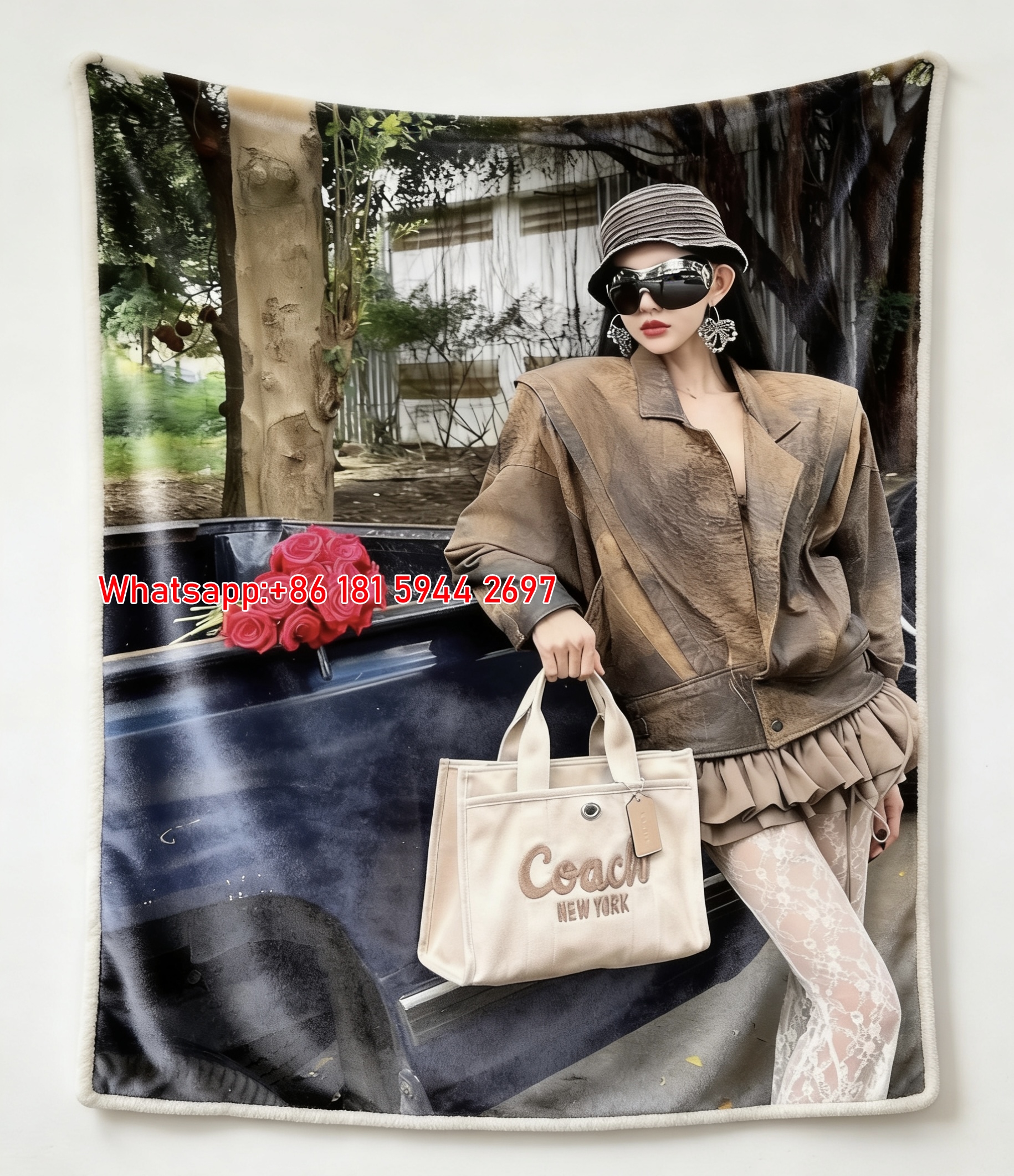 Coach New York Canvas Tote Bag Rose Print Flannel Sofa Throw Blanket C150